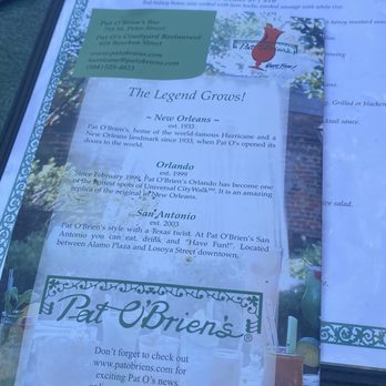 Pat O'Brien’s - The menu - Piano Bars Near Me - New Orleans, Louisiana