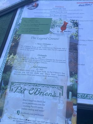 Menu photo 3 Pat O'Brien’s New Orleans, LA
