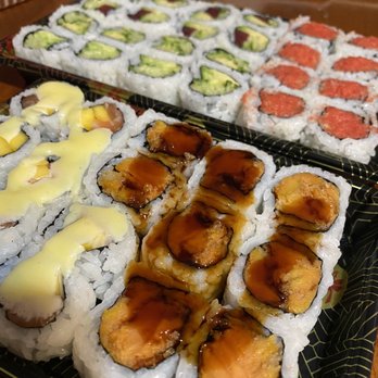 Miyuki Sushi - Salmon Mango and Fire Sweet Potato and Spicy Tuna... and Avocado Maki Roll - Japanese Near Me - Brighton, Massachusetts