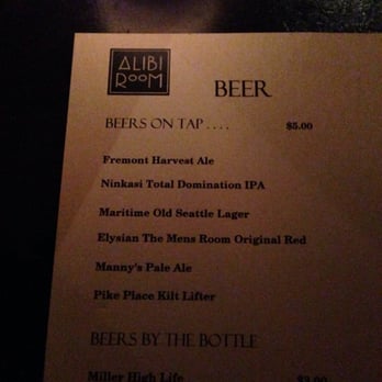 Alibi Room - Nice beers on tap! - New American Near Me - Seattle, Washington Alibi Room - Nice beers on tap! - New American Near Me - Seattle, Washington