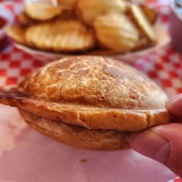 The celebrated Pocket Burger, served on the Dutch crunch bun.
