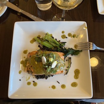 Atmesfir - Steelhead Trout over black lentils and baby bok choy - New American Near Me - Prescott, Arizona
