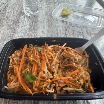 Lucky Thai - Pad Thai served in plastic container instead of on plates. - Thai Near Me - Herriman, Utah Lucky Thai - Pad Thai served in plastic container instead of on plates. - Thai Near Me - Herriman, Utah