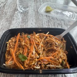 Lucky Thai - Pad Thai served in plastic container instead of on plates.