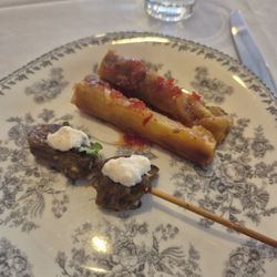 Beef skewers and Cuban eggrolls
