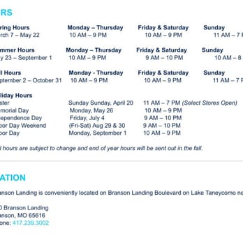 The Branson Landing - Hours info - Shopping Centers Near Me - Branson, Missouri The Branson Landing - Hours info - Shopping Centers Near Me - Branson, Missouri