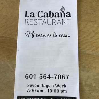 La Cabana Restaurant - Menu back - Mexican Near Me - Forest, Mississippi