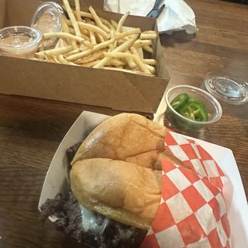 Spread Please - Delish!  Such a delicious smashburger with every bite and such tasty shoestring fries. - Burgers Near Me - El Segundo, California