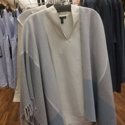 Flying Carp Clothing Gallery - Eileen Fisher plaid serape over Eileen Fisher silk tunic top.