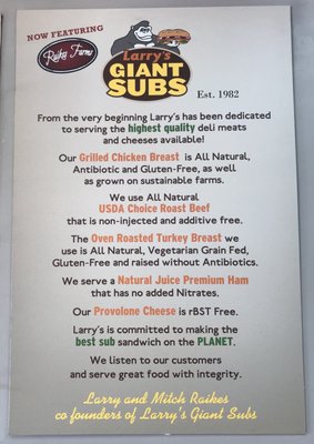 Menu photo 4 Larry's Giant Subs Ormond Beach, FL