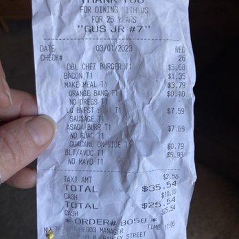 Gus Jr No 7 - Receipt - American Near Me - Banning, California