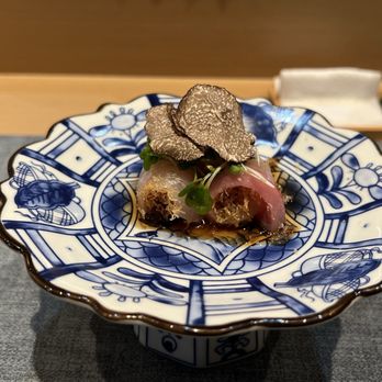 Sushi Izuki - Appetizer yellow fin sushi with shaved black truffle. - Sushi Bars Near Me - Orlando, Florida Sushi Izuki - Appetizer yellow fin sushi with shaved black truffle. - Sushi Bars Near Me - Orlando, Florida