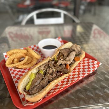Eddies Philly - Italian Beef Hoagie Au jus sauce  Onion rings - Sandwiches Near Me - Chandler, Arizona