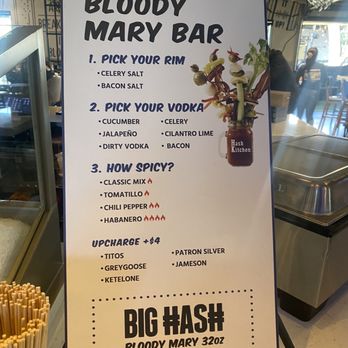 Hash Kitchen - Bloody Mary bar menu and instructions. - New American Near Me - Peoria, Arizona