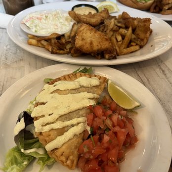 Blue Moon Beach Grill - Beef empanada and mahi fish & chips - Seafood Near Me - Nags Head, North Carolina Blue Moon Beach Grill - Beef empanada and mahi fish & chips - Seafood Near Me - Nags Head, North Carolina