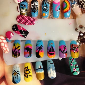 Professionails - Just a sample of some of the handpainted nail designs. My fav's are the argyle. - Nail Salons Near Me - Mission Viejo, California