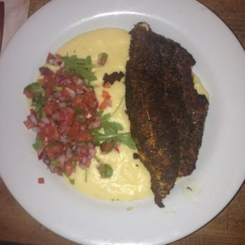 Peaches - Blackened Catfish with Cheese Grits and Salsa - Southern Near Me - Brooklyn, New York Peaches - Blackened Catfish with Cheese Grits and Salsa - Southern Near Me - Brooklyn, New York