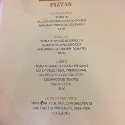 Lobb's Restaurante Bar - Pizza menu