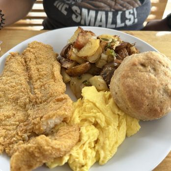 Thumbs Up Diner Express - Fried Catfish, scrambled eggs, spuds and biscuit - Breakfast & Brunch Near Me - Marietta, Georgia Thumbs Up Diner Express - Fried Catfish, scrambled eggs, spuds and biscuit - Breakfast & Brunch Near Me - Marietta, Georgia