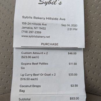 Sybil's Bakery & Restaurant - receipt - Bakeries Near Me - Jamaica, New York Sybil's Bakery & Restaurant - receipt - Bakeries Near Me - Jamaica, New York