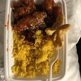 Sesame chicken with plain fried rice and cheese wonton Sesame chicken with plain fried rice and cheese wonton