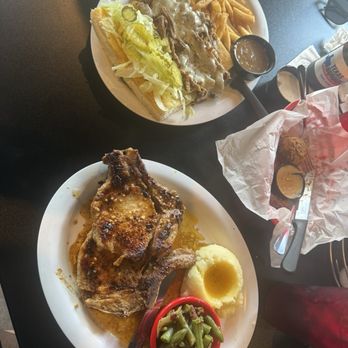 Texas Borders Bar & Grill - Roast beef PoBoy, pork chops plate (green beans & butter mash). Boudin balls. All very yummy! - American Near Me - Katy, Texas
