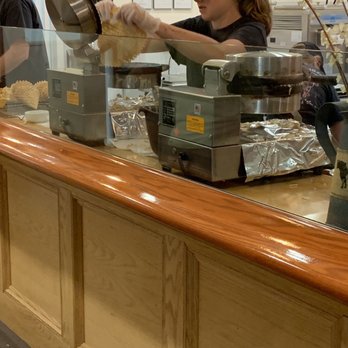 Flannel Cow Creamery - Soon to be waffle bowl or cone coming off the griddle! So fresh! - Ice Cream & Frozen Yogurt Near Me - Mansfield, Massachusetts