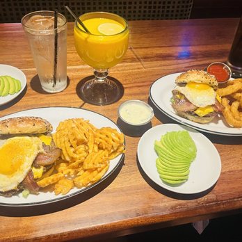 54th Street Restaurant & Drafthouse - All American burger... Upgrade waffle fries and gringo dip. Adding onions rings, avocado and a mango margarita ( super strong) - Bars Near Me - San Marcos, Texas
