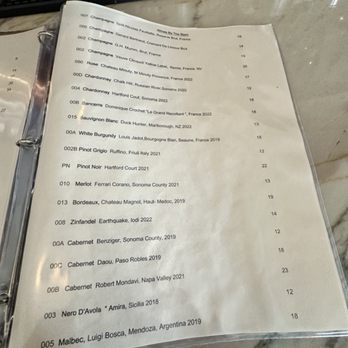 Nico's - Part of the wine list. - New American Near Me - Long Beach, California