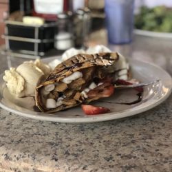 Crepevine Restaurant - S'mores Crepe with added strawberries