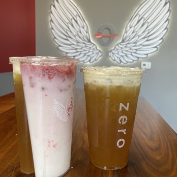 Zero Degrees - Half half - strawberry horchata and green tea with sea salt cream - Bubble Tea Near Me - Summerlin, Nevada Zero Degrees - Half half - strawberry horchata and green tea with sea salt cream - Bubble Tea Near Me - Summerlin, Nevada