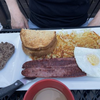 Zoe Coffee & Kitchen - Eggs and German Sausage! Delicious! Oh and a burger patty for Jaxson! - Coffee & Tea Near Me - Pullman, Washington Zoe Coffee & Kitchen - Eggs and German Sausage! Delicious! Oh and a burger patty for Jaxson! - Coffee & Tea Near Me - Pullman, Washington