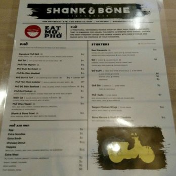 Shank & Bone - Older menu front page - Vietnamese Near Me - San Diego, California Shank & Bone - Older menu front page - Vietnamese Near Me - San Diego, California