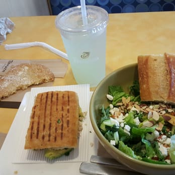 Panera Bread - Mediterranean Salad with Quinoa and Chipotle Chicken Avocado Panini, Lemon Drop cookie (left) - Salad Near Me - Monrovia, California Panera Bread - Mediterranean Salad with Quinoa and Chipotle Chicken Avocado Panini, Lemon Drop cookie (left) - Salad Near Me - Monrovia, California