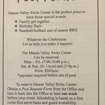 Mason Valley Swim Center - 2017 Information (Hours and Rates) - Swimming Pools Near Me - Yerington, Nevada Mason Valley Swim Center - 2017 Information (Hours and Rates) - Swimming Pools Near Me - Yerington, Nevada
