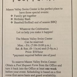Mason Valley Swim Center - 2017 Information (Hours and Rates)