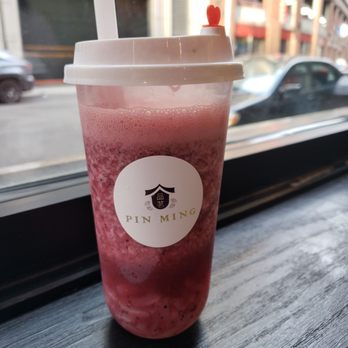 Pin Ming Bubble Tea - Double berry fresh tea with lychee jelly. - Bubble Tea Near Me - Boston, Massachusetts