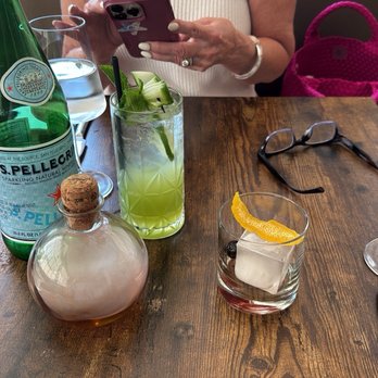 Mystico 802 - Cucumber mocktail de-mockified with Ketel. House special drink Bourbon with rosemary smoke (their take on an Old Fashioned) - Italian Near Me - Manchester, Vermont
