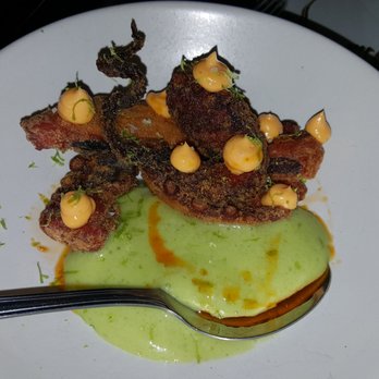 Arume - Crispy Galician octopus with paprika, potato foam and codium - Mediterranean Near Me - Barcelona, B