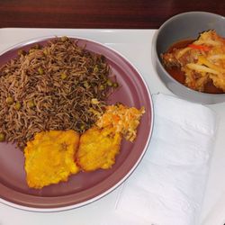 Marabu Kreyol Restaurant - Djon Djon Rice, Fried Plantains and Creole Chicken. Recommend get extra Creole Chicken Sauce Gravy Juice, flavorful and finger licking good!