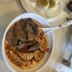 Fun Noodle Bar - HELL ramen and pan fried pork bao.