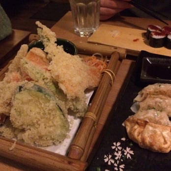 Musashi - Yasai tempura, spicy tuna roll, chicken&ebi gyoza. Disclaimer: we are most of the gyozas&tuna roll before taking this photo. - Sushi Bars Near Me - Dublin, D