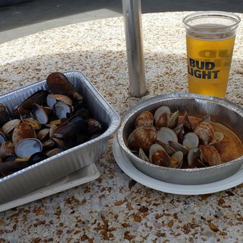 Quality Seafood - Clams and mussels sprinkled with old bay and a nice beer to wash it down! - Seafood Markets Near Me - Redondo Beach, California