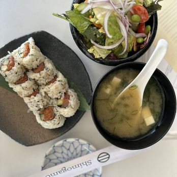 Shimogamo - Spicy Tuna Roll, Miso Soup, Salad - Japanese Near Me - Gilbert, Arizona Shimogamo - Spicy Tuna Roll, Miso Soup, Salad - Japanese Near Me - Gilbert, Arizona