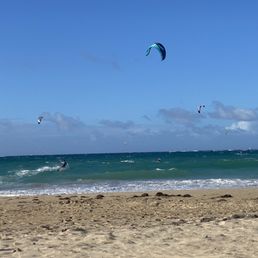 The beach. There is kite boarding school just next door.
