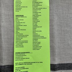 The Olive Barrel - Here is a list of what they offered when I was at the store. The list varies based upon the season and availability.