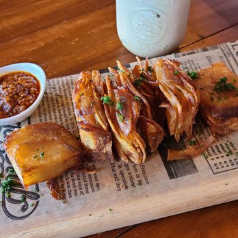 Farmhouse Cafe - Potato mille fieulle with Harissa sauce (super spicy) - Breakfast & Brunch Near Me - Honolulu, Hawaii