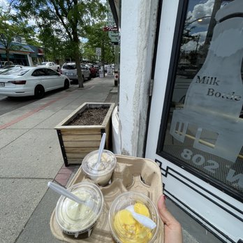 Mary Lou's Milk Bottle - The three ice creams I chose. The samples are just adorable. - Burgers Near Me - Spokane, Washington