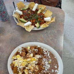 Red Cilanquiles with scrambled eggs and chicken , Huevos motulenos Red Cilanquiles with scrambled eggs and chicken , Huevos motulenos