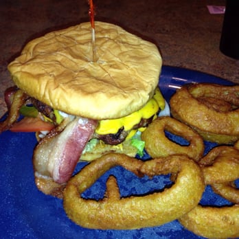 Southfork Restaurant - Bacon double cheeseburger with onion rings - Burgers Near Me - Gurdon, Arkansas